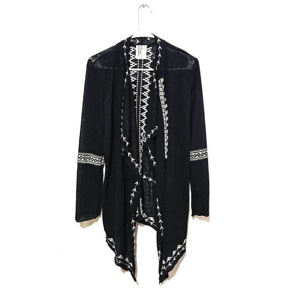 Haute Project Los Angles Cardigan Black Embroidered White Tribal Women's Size M - Picture 1 of 7